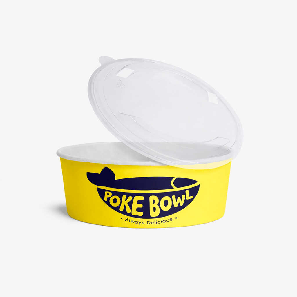 Envase de comida Poke Bowl la cascara9 Bol Cartón blanco + Tapa PET transparente 500 cc. Personalizable - Imagen 1