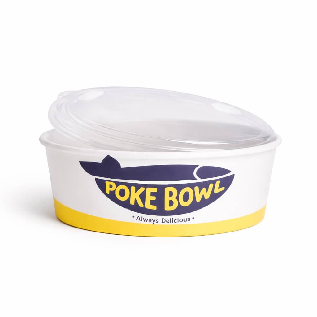 Envase de comida Poke Bowl lacascara5 Bol Cartón blanco + Tapa PET transparente 750 cc. Personalizable - Imagen 1